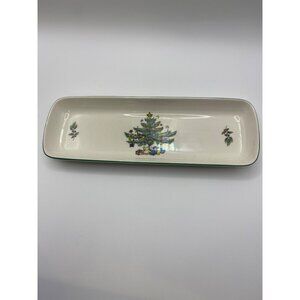 Niko Japan Christmas Tree Rectangular Tray With Holly & Tree Design Ceramic